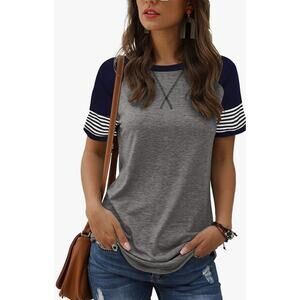 Women Summer Casual Shirts: Short Sleeve Striped Tunic Tops